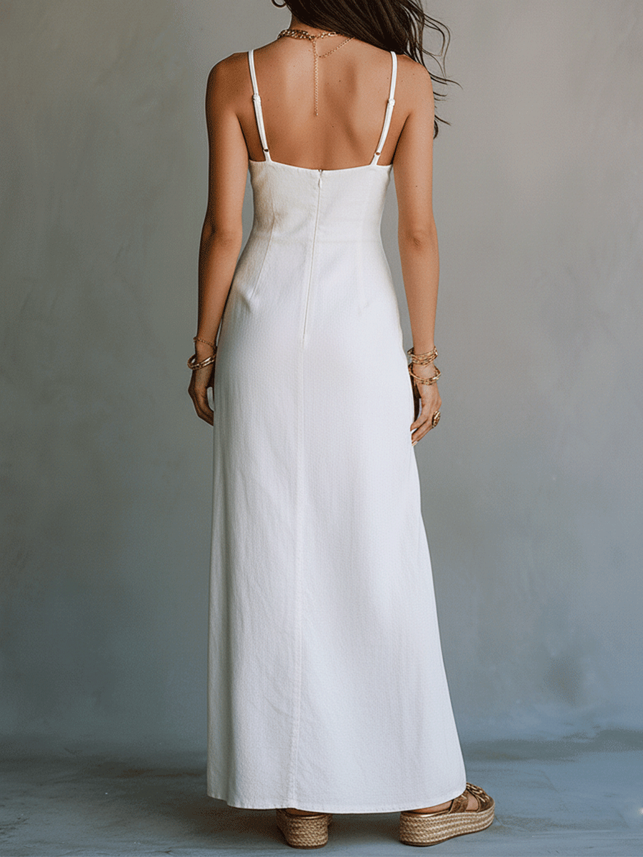 Alba | Elegant Minimal Strappy Slit Vacation Maxi Dress