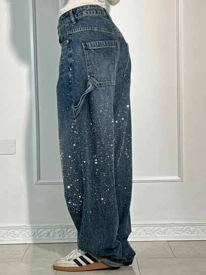 Seraphina | Crystal Embellished High Waisted Straight Leg Jeans