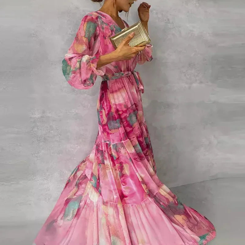 Rosa | Floral V-Neck Wrap Summer Wedding Guest Maxi Dress