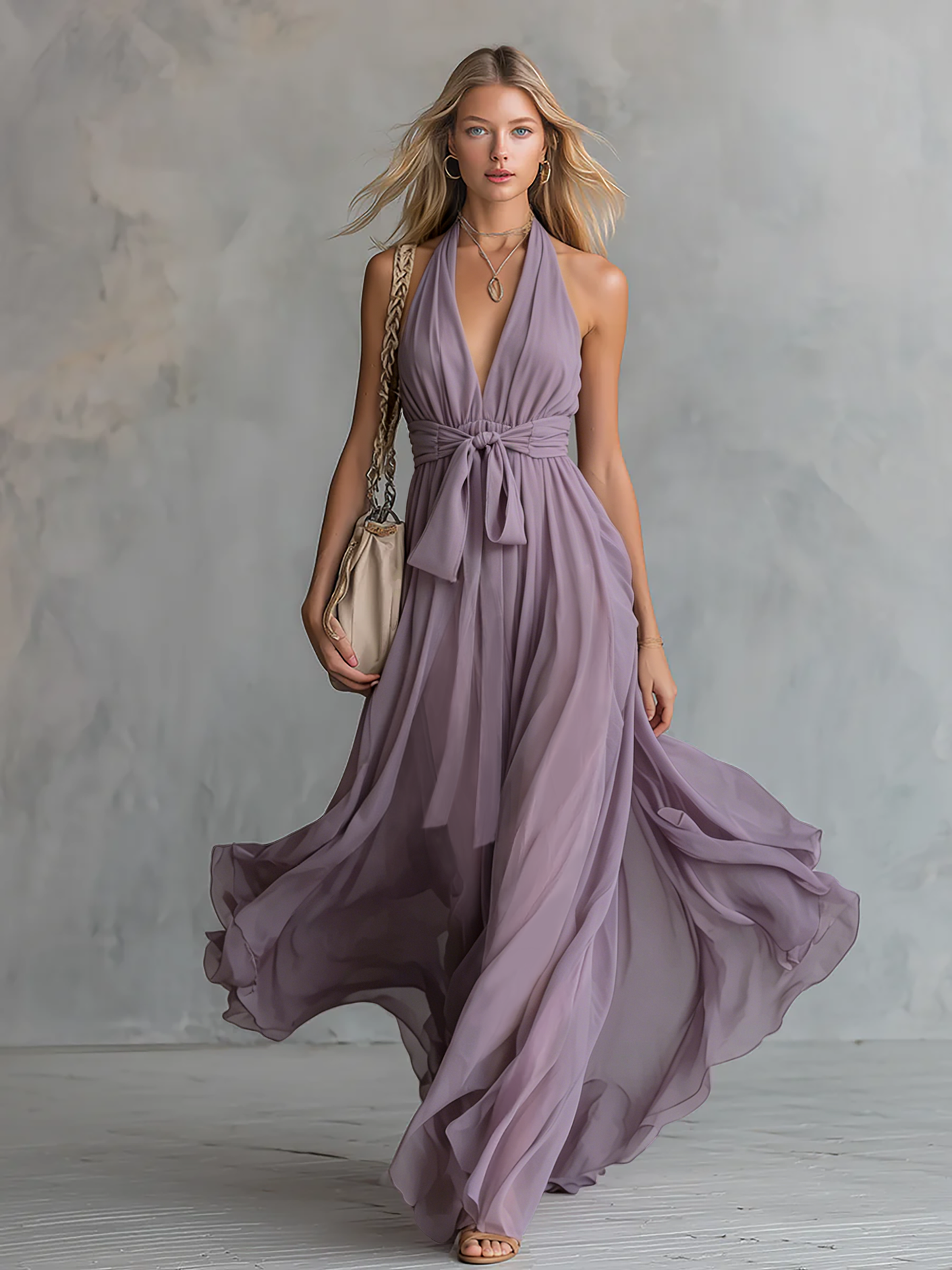 Viola | Halter Neck Chiffon Summer Wedding Guest Maxi Dress
