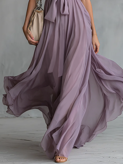Viola | Halter Neck Chiffon Summer Wedding Guest Maxi Dress