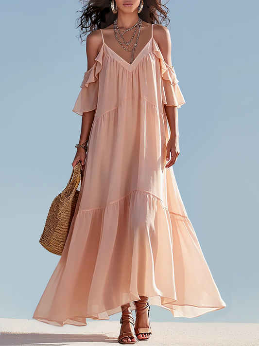 Dreamy | Blush Pink Chiffon Spring Wedding Guest Dress