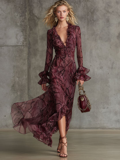Viper | Ruffled Chiffon Summer Wedding Guest Maxi Dress