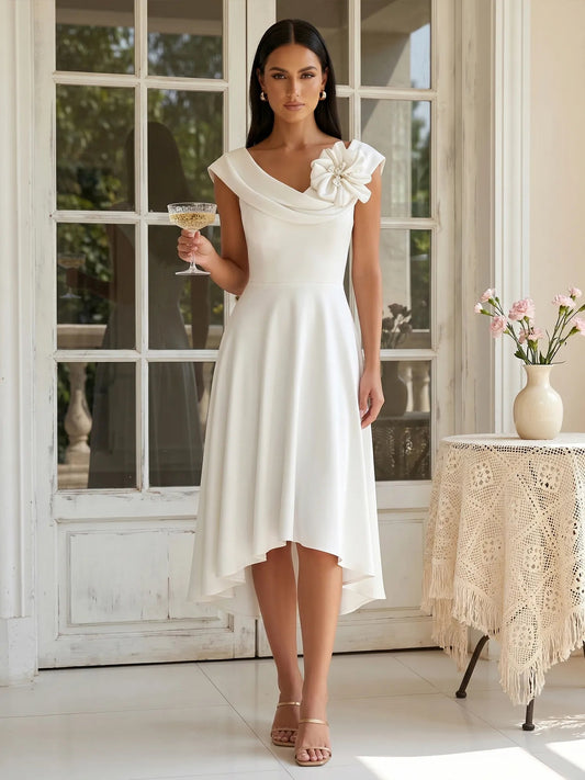 Bloom | Off Shoulder Floral Applique High Low Midi Bridesmaid Dress