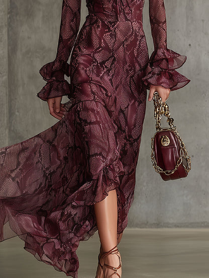 Viper | Ruffled Chiffon Summer Wedding Guest Maxi Dress