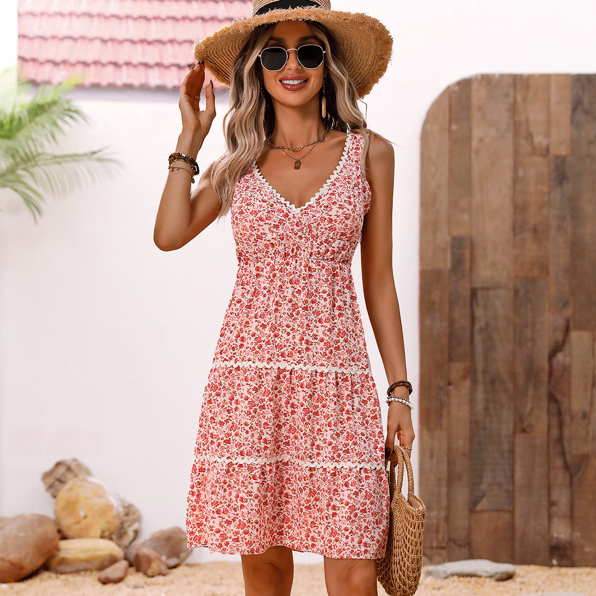 Blossom | Floral Print V-Neck Patchwork Summer Dress