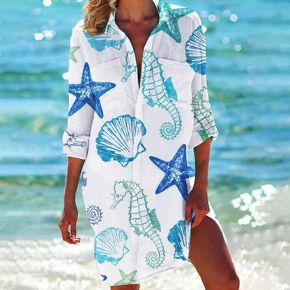 Coralie | Tropical Print T-Shirt Beach Vacation Cover Up Dress