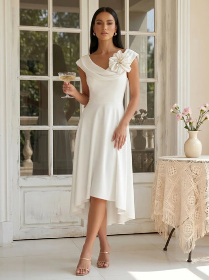 Bloom | Off Shoulder Floral Applique High Low Midi Bridesmaid Dress