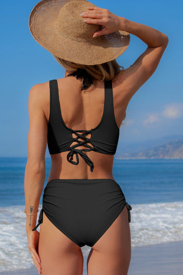Noir | Twist Front Drawstring Side Black Bikini Set