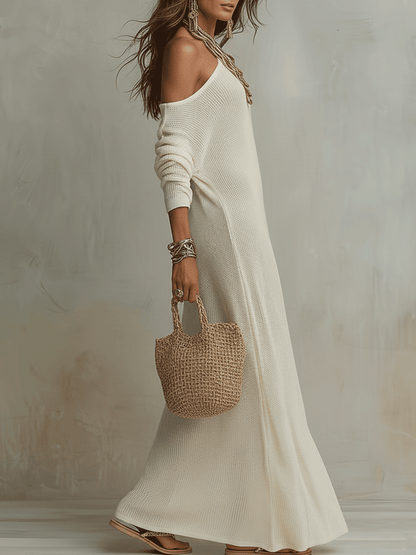 Ivory | Bohemian One Shoulder Vacation Maxi Dress