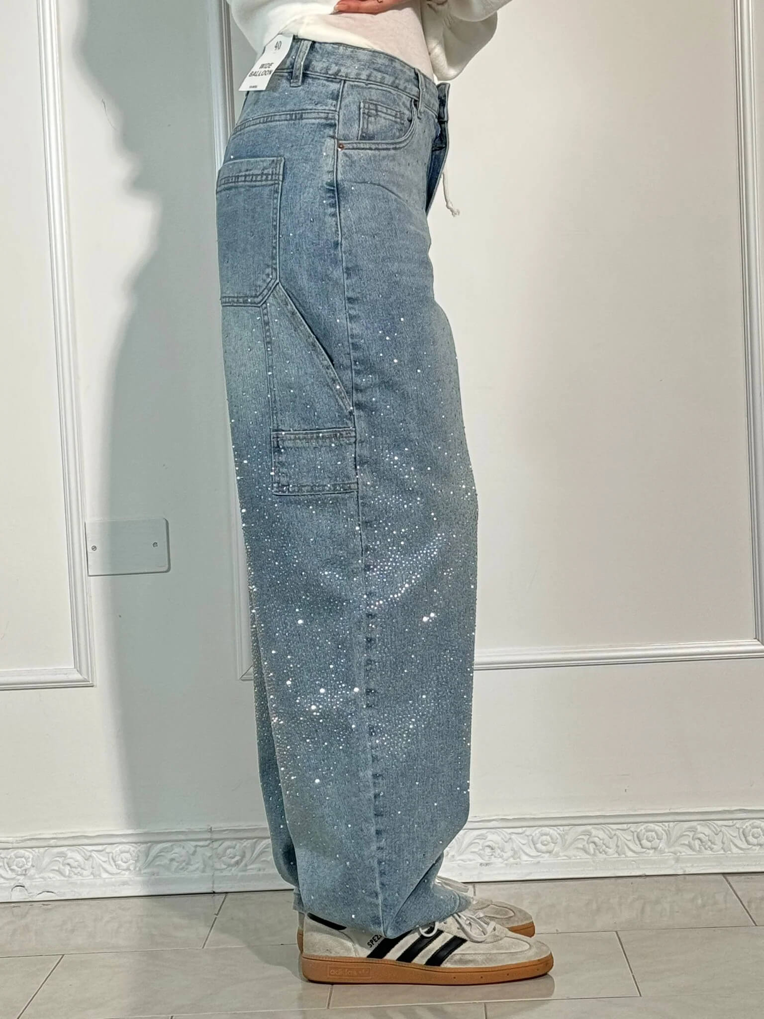 Seraphina | Crystal Embellished High Waisted Straight Leg Jeans