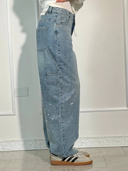 Seraphina | Crystal Embellished High Waisted Straight Leg Jeans