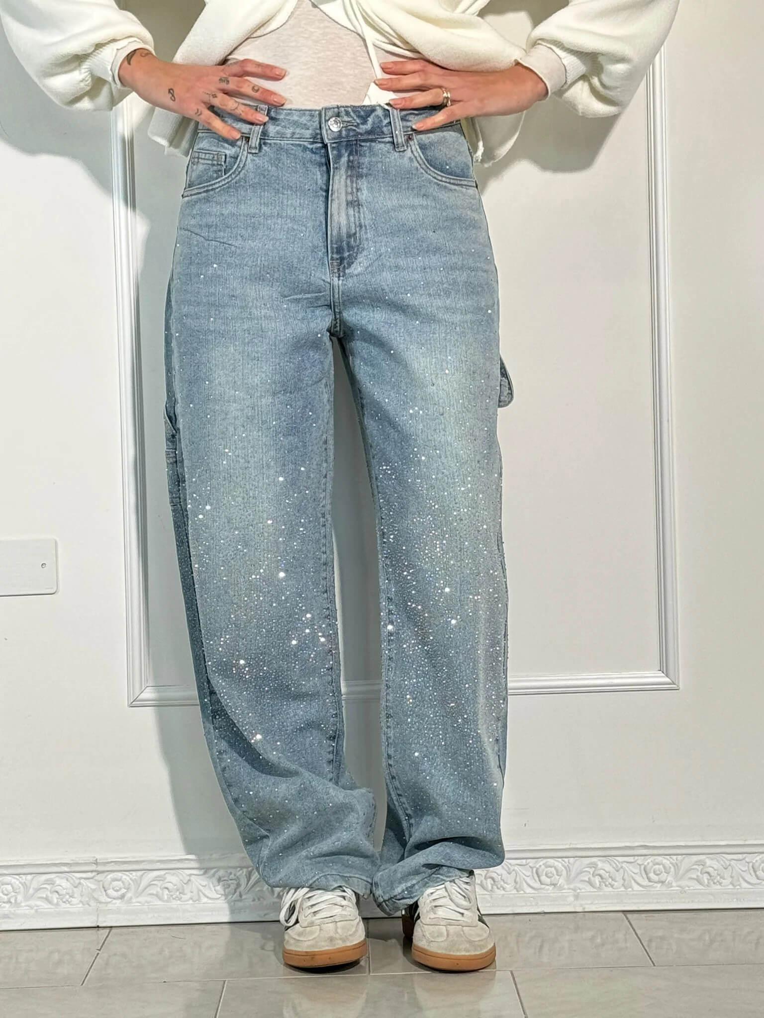 Seraphina | Crystal Embellished High Waisted Straight Leg Jeans