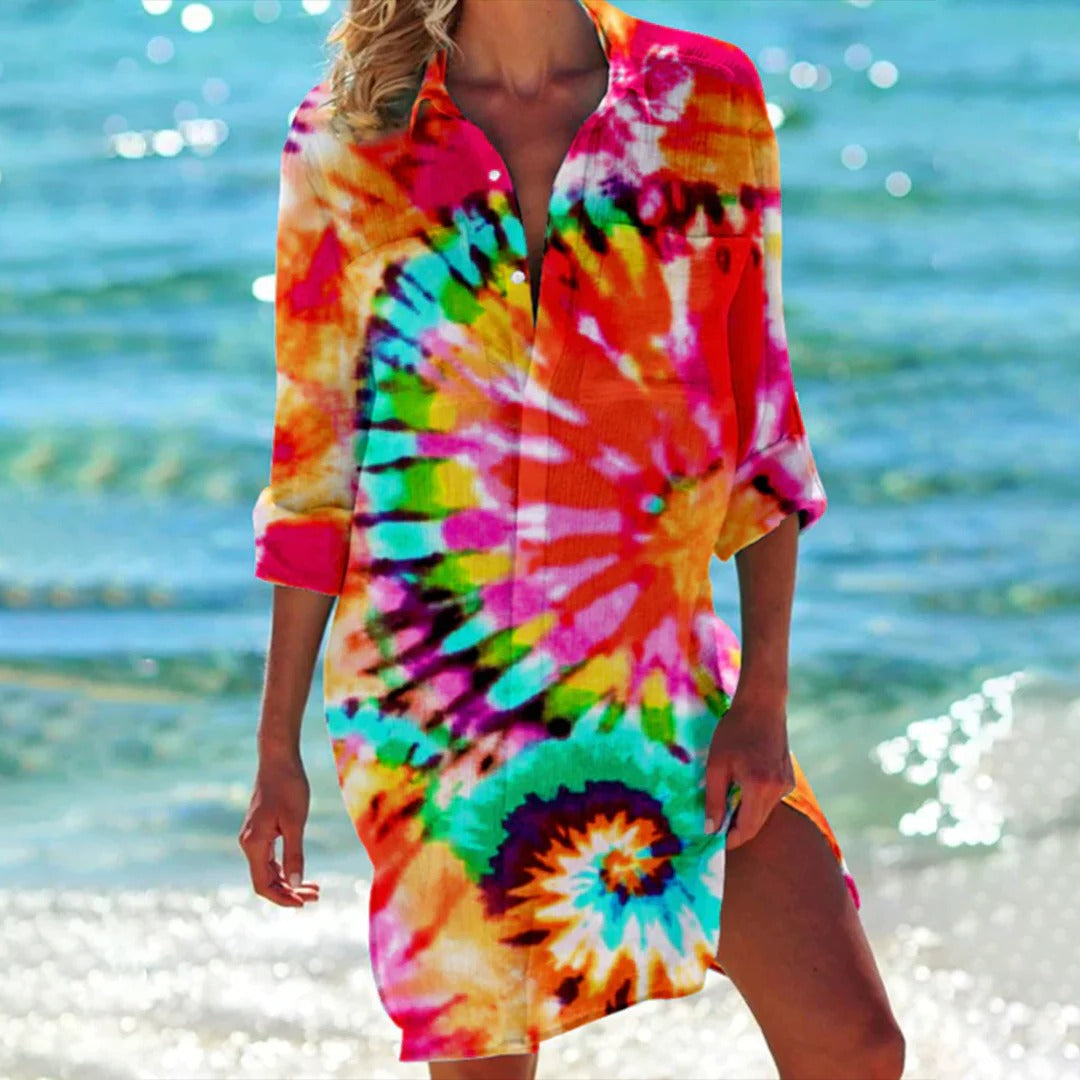 Coralie | Tropical Print T-Shirt Beach Vacation Cover Up Dress
