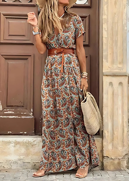 Maria | Floral Bohemian Maxi Dress With Matching Belt