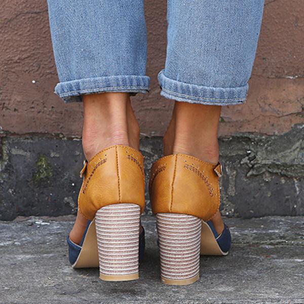 Callie | Two-Tone T-Strap Block-Heel Pumps