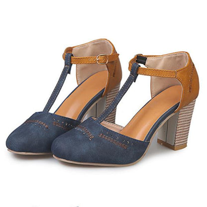 Callie | Two-Tone T-Strap Block-Heel Pumps