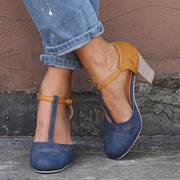Callie | Two-Tone T-Strap Block-Heel Pumps