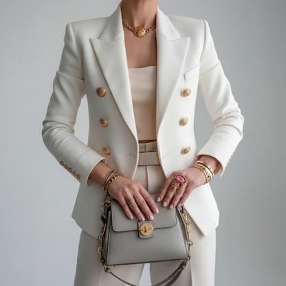 Kristen | Women's Gold Button Double-Breasted Blazer
