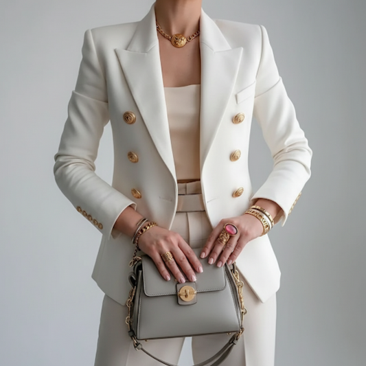 Kristen | Women's Gold Button Double-Breasted Blazer
