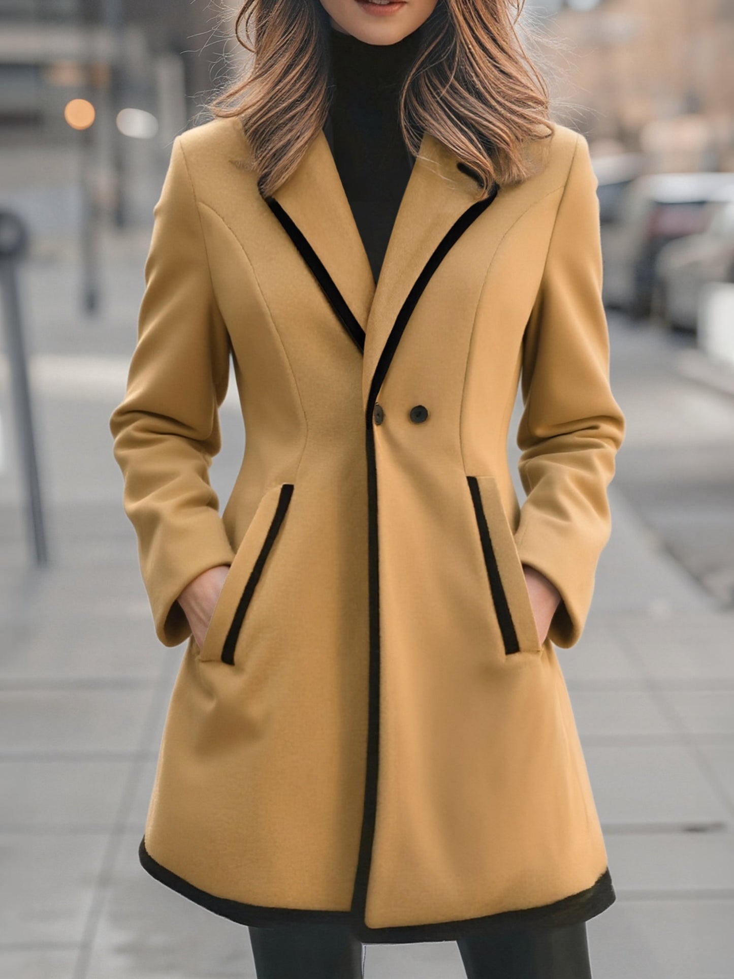 Women's Double-Breasted Contrast Trim Coat