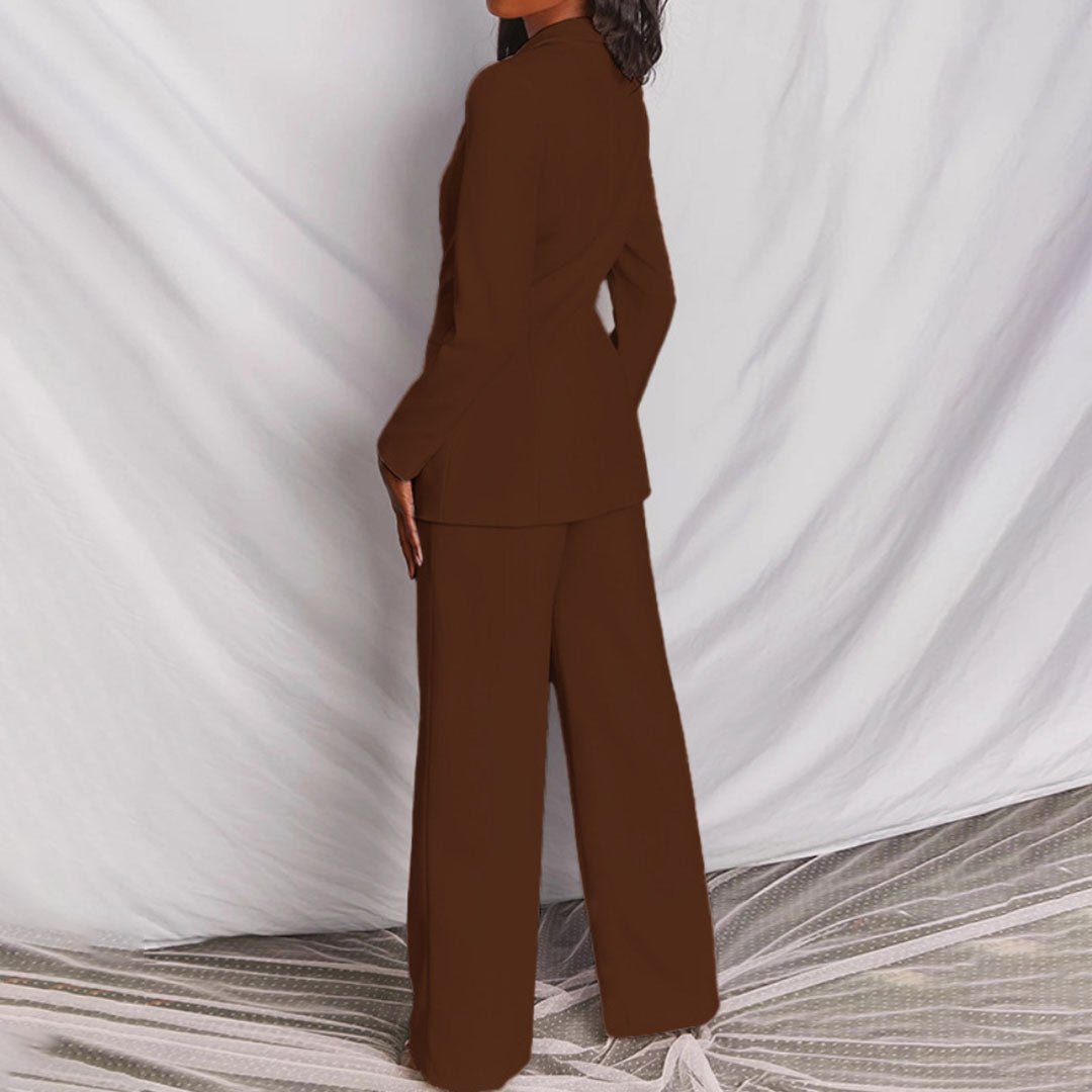 Women's Blazer and Wide-Leg Pants Suit Set with Single-Breasted Jacket