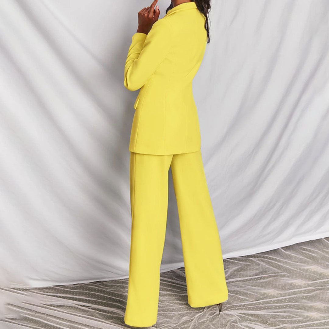 Women's Blazer and Wide-Leg Pants Suit Set with Single-Breasted Jacket