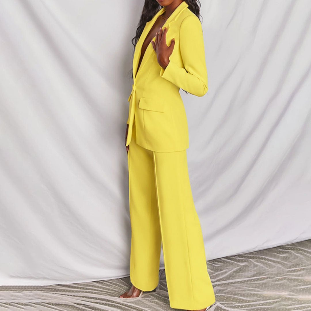 Women's Blazer and Wide-Leg Pants Suit Set with Single-Breasted Jacket