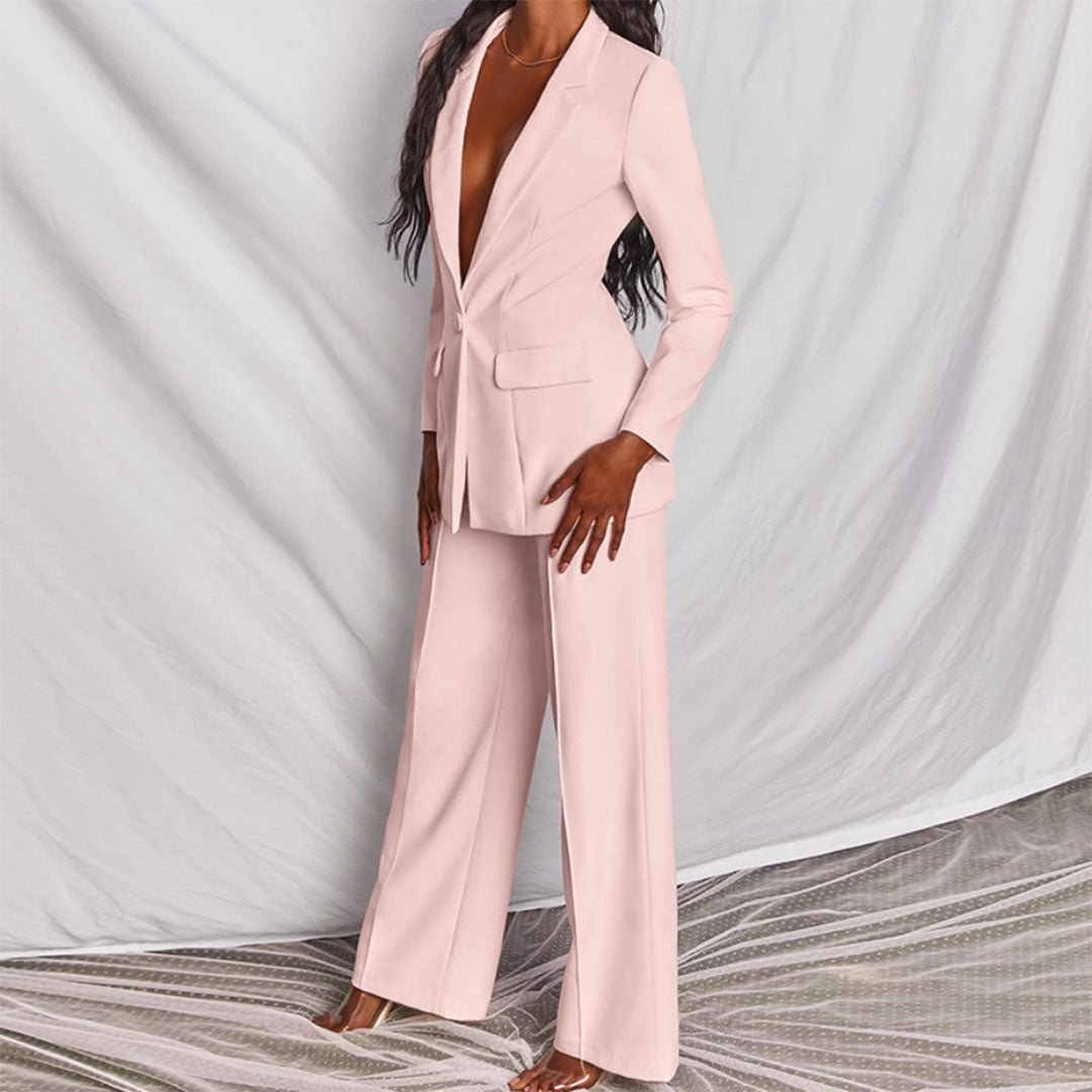 Women's Blazer and Wide-Leg Pants Suit Set with Single-Breasted Jacket