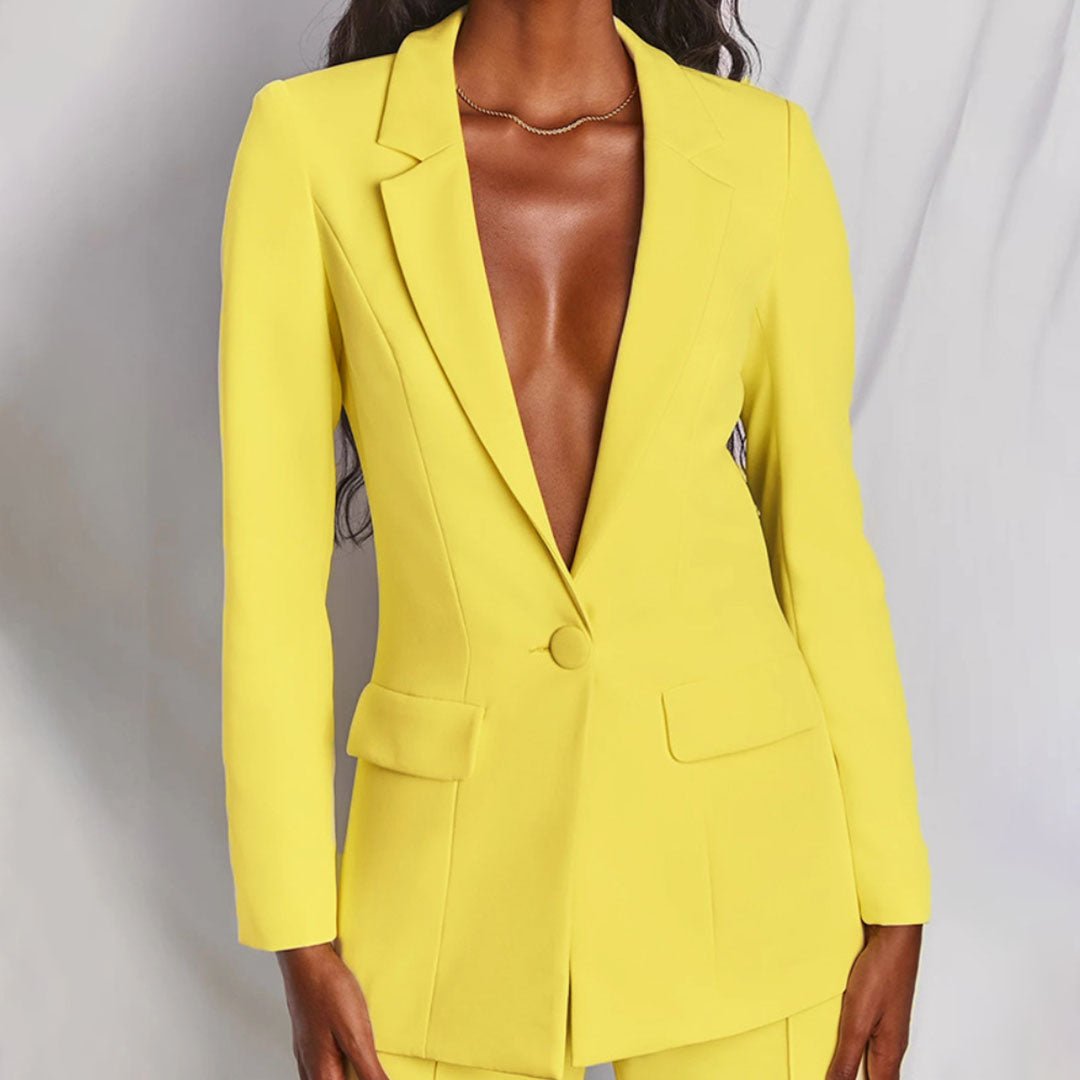 Women's Blazer and Wide-Leg Pants Suit Set with Single-Breasted Jacket