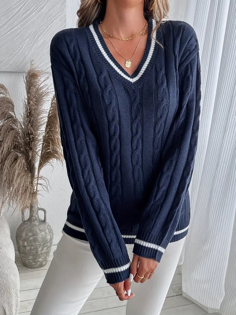 Lilly | Women's V-Neck Cable Knit Jumper