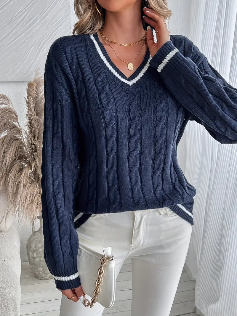 Lilly | Women's V-Neck Cable Knit Jumper