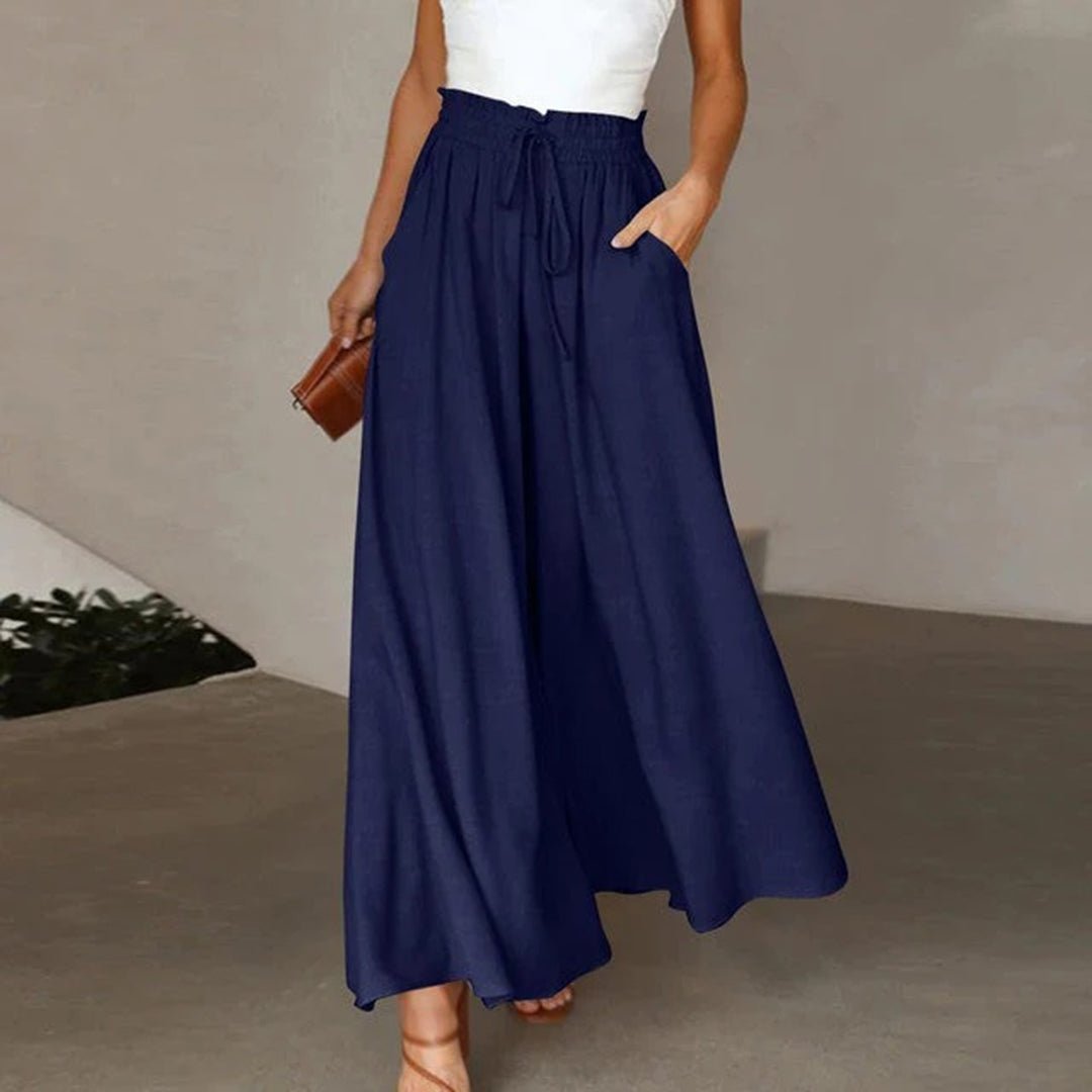 Kinsley | Drawstring A-Line High-Waisted Wide Leg Linen Pants