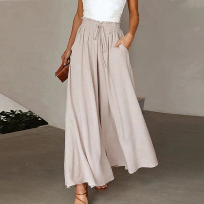 Kinsley | Drawstring A-Line High-Waisted Wide Leg Linen Pants