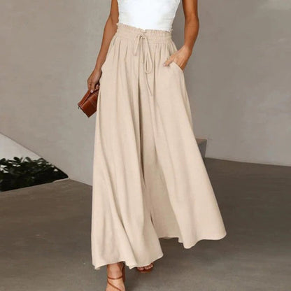 Kinsley | Drawstring A-Line High-Waisted Wide Leg Linen Pants