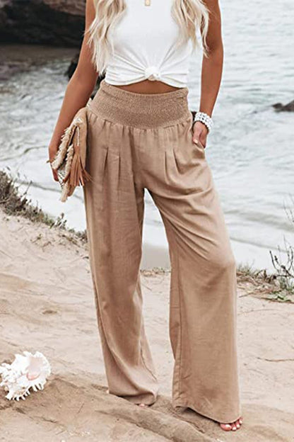 Alexa | Smocked High-Waisted Wide Leg Linen Pants