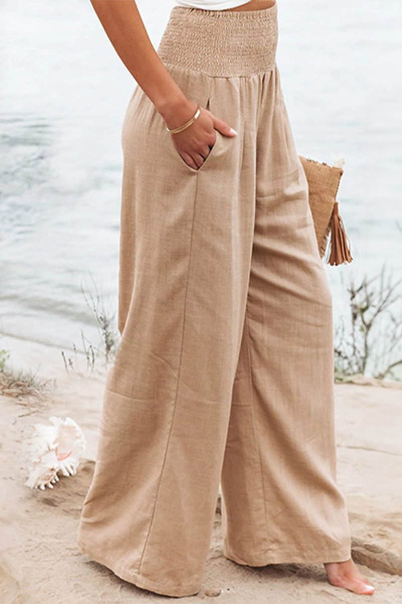 Alexa | Smocked High-Waisted Wide Leg Linen Pants