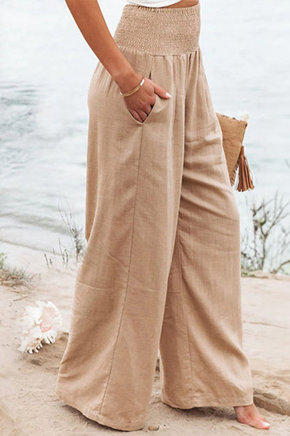 Alexa | Smocked High-Waisted Wide Leg Linen Pants