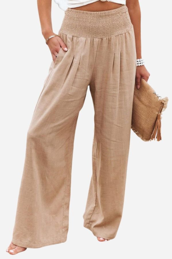 Alexa | Smocked High-Waisted Wide Leg Linen Pants