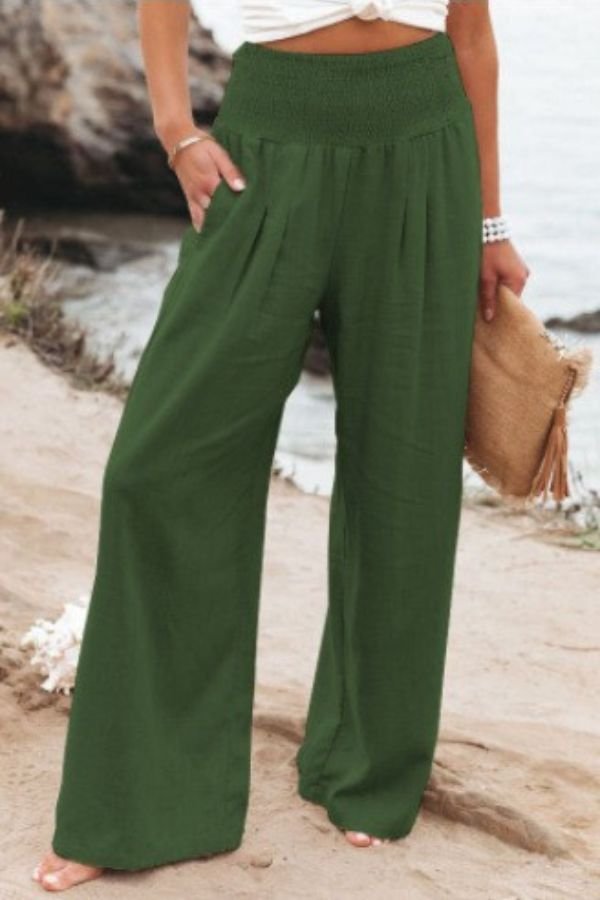 Alexa | Smocked High-Waisted Wide Leg Linen Pants