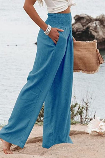 Alexa | Smocked High-Waisted Wide Leg Linen Pants