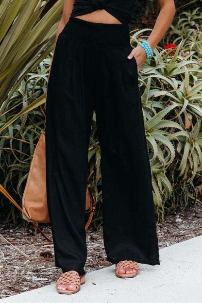 Alexa | Smocked High-Waisted Wide Leg Linen Pants