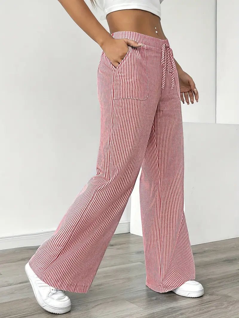 Eleanor | Striped Drawstring Wide-Leg Linen Pants