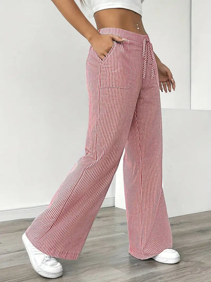Eleanor | Striped Drawstring Wide-Leg Linen Pants