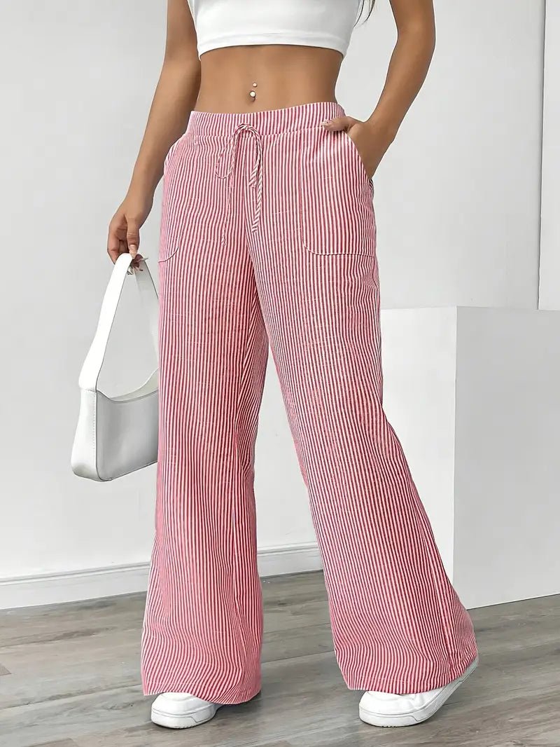 Eleanor | Striped Drawstring Wide-Leg Linen Pants