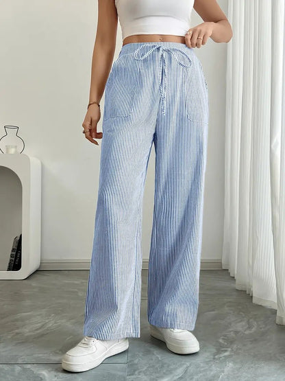 Eleanor | Striped Drawstring Wide-Leg Linen Pants