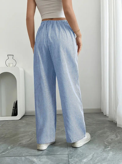 Eleanor | Striped Drawstring Wide-Leg Linen Pants