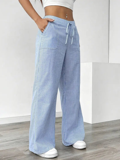 Eleanor | Striped Drawstring Wide-Leg Linen Pants