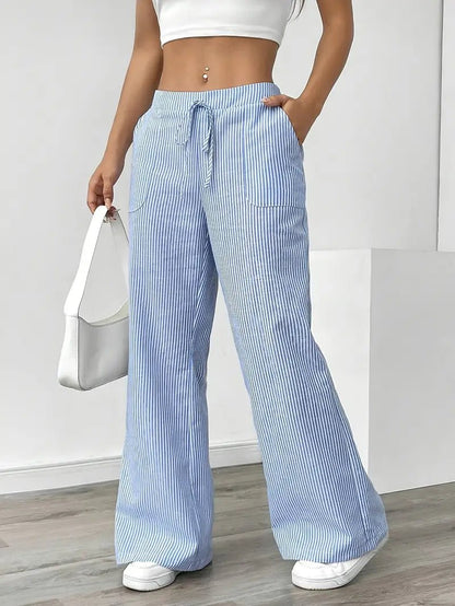 Eleanor | Striped Drawstring Wide-Leg Linen Pants