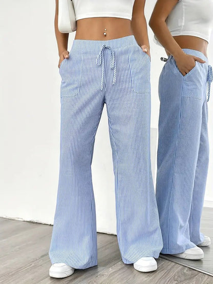 Eleanor | Striped Drawstring Wide-Leg Linen Pants